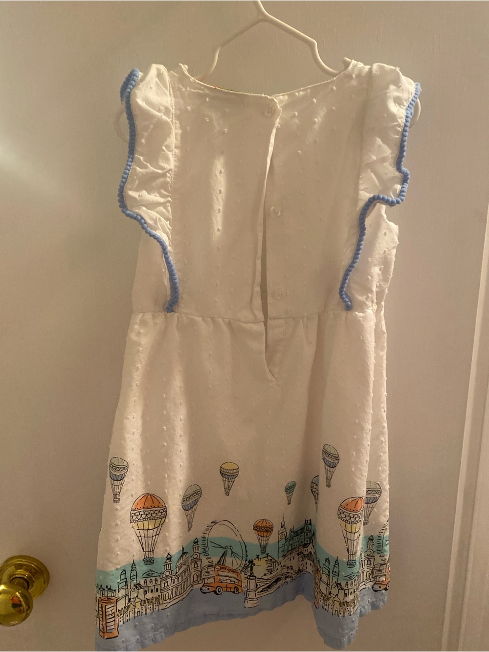 Penelope Mack White Dress with Light Blue Trim and Multi-Color Border Print - Picture 3 of 3